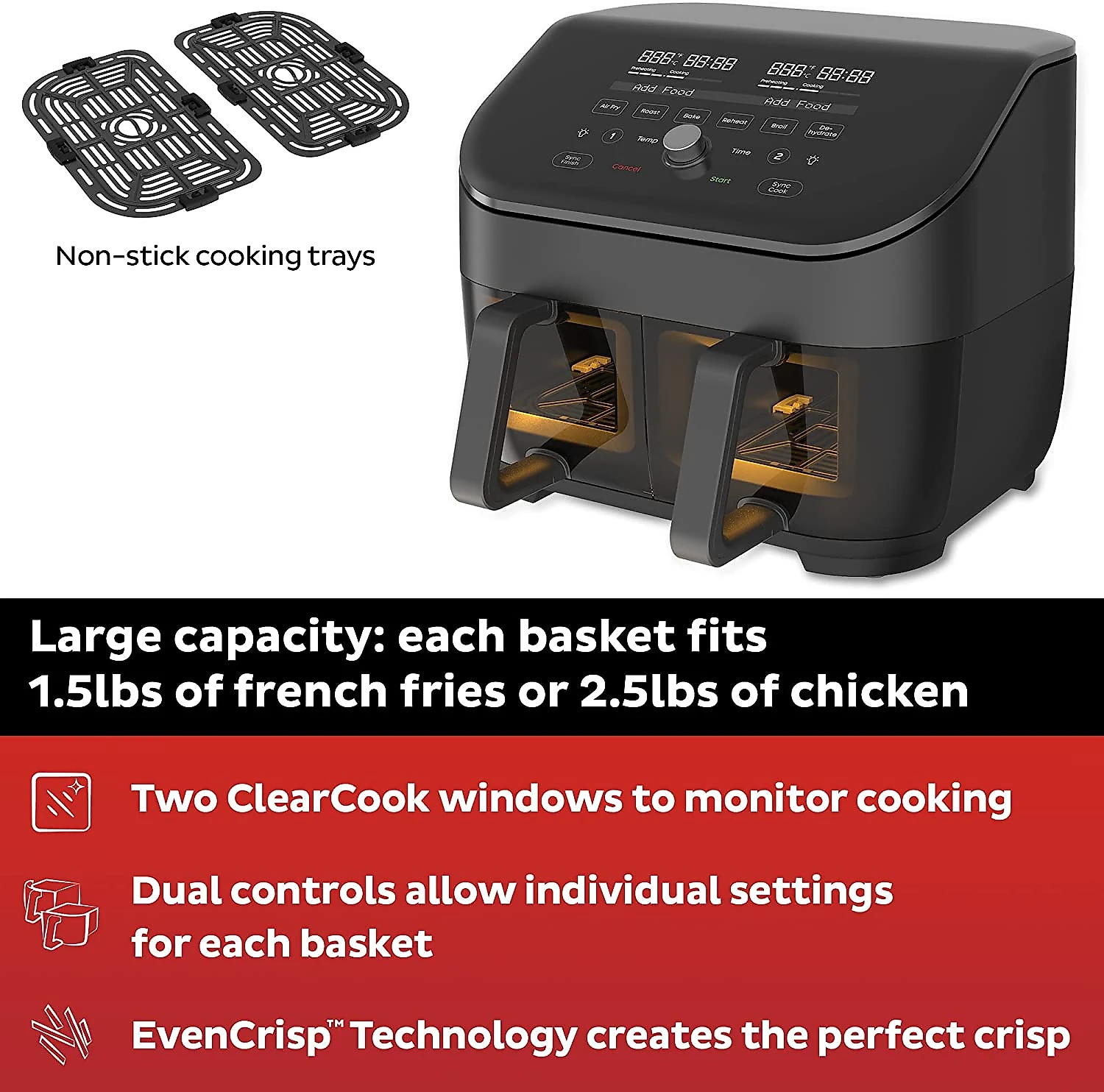 Instant Vortex Plus Fritadeira Elétrica AirFryer 8L 10 em 1 com Painel Digital e Cesta Dupla 1700W110V