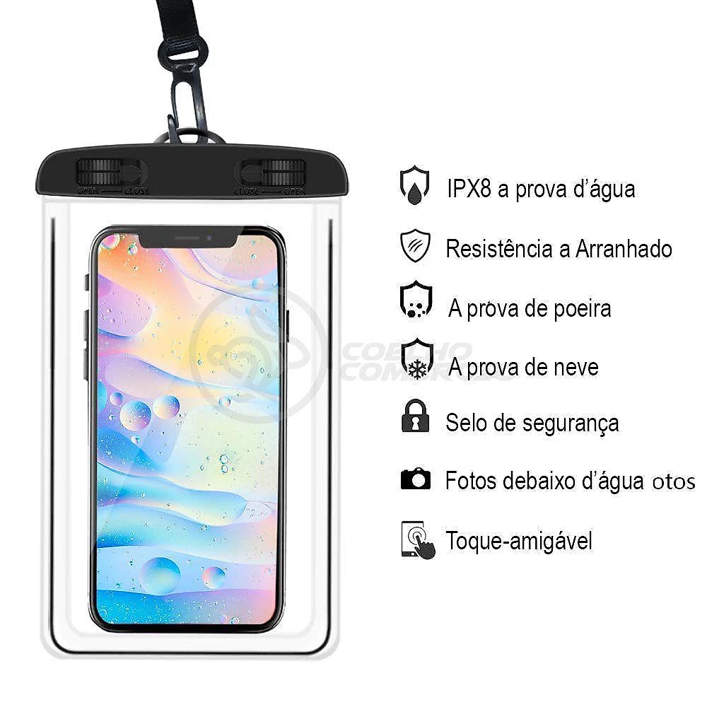 Capa Bolsa A Prova Dágua Impermeável Universal Para Celular - Preto