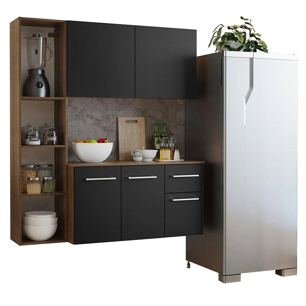 Armário de cozinha compacta 120cm rustic/preto easy madesa
