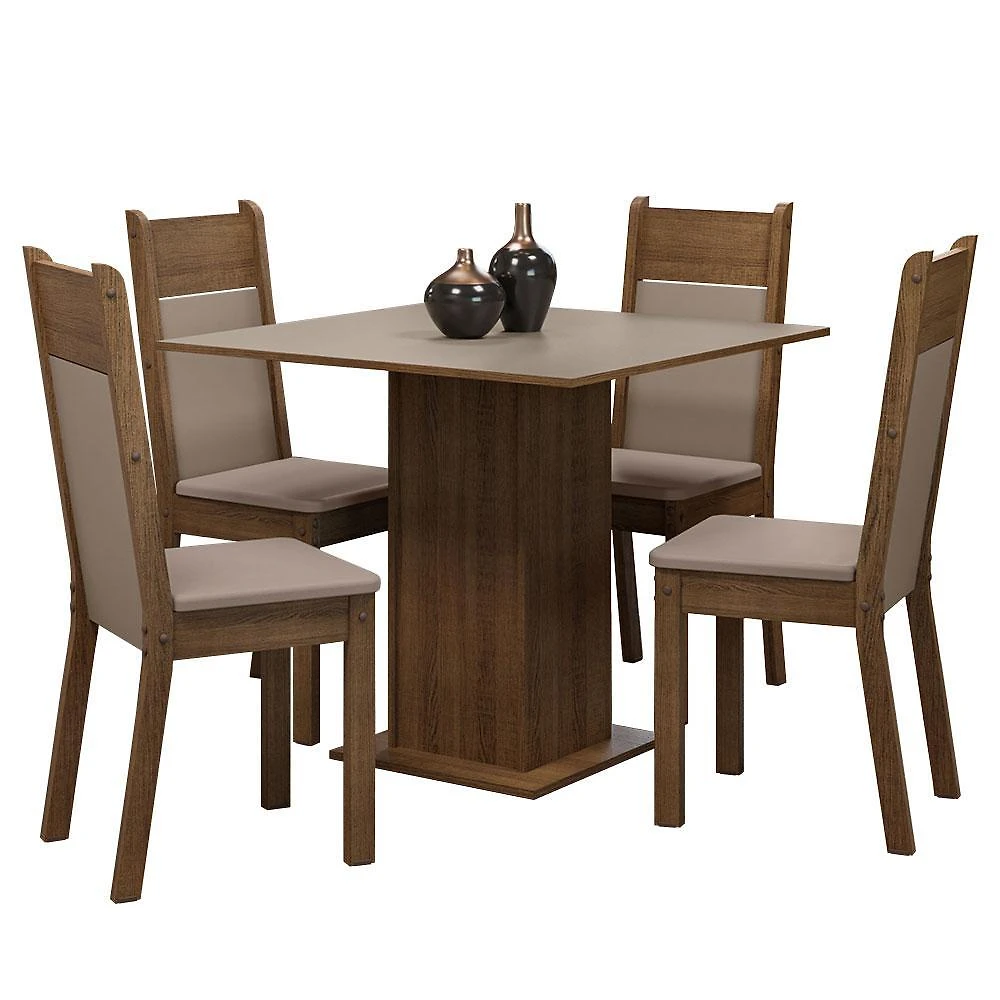 Conjunto sala de jantar mesa tampo de madeira 4 cadeiras rustic/crema/sintético bege claire madesa