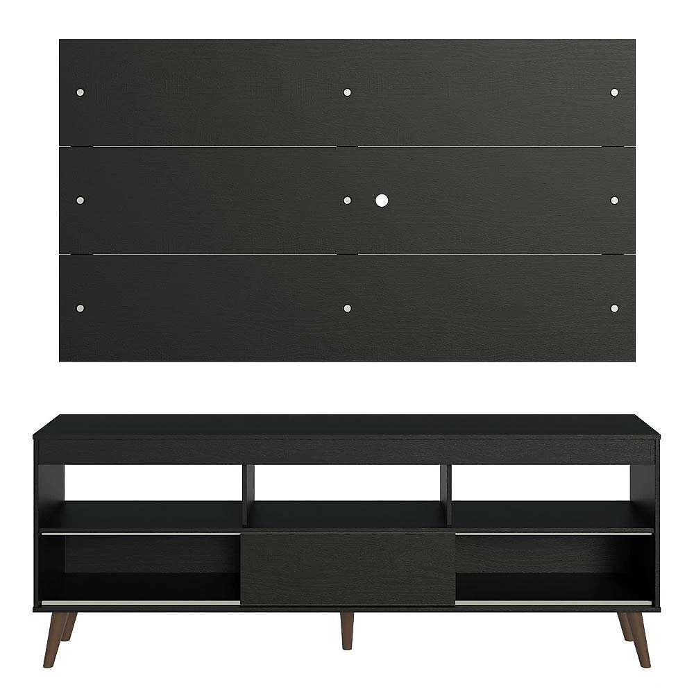 Rack com painel para tv até 65 polegadas com pés preto detroit madesa