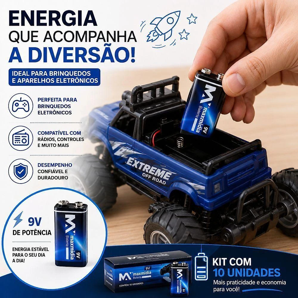 Bateria 9V Yeet MAX-313004 Tensão 9V Embalagem com 10 Unidades Indicada para Controles