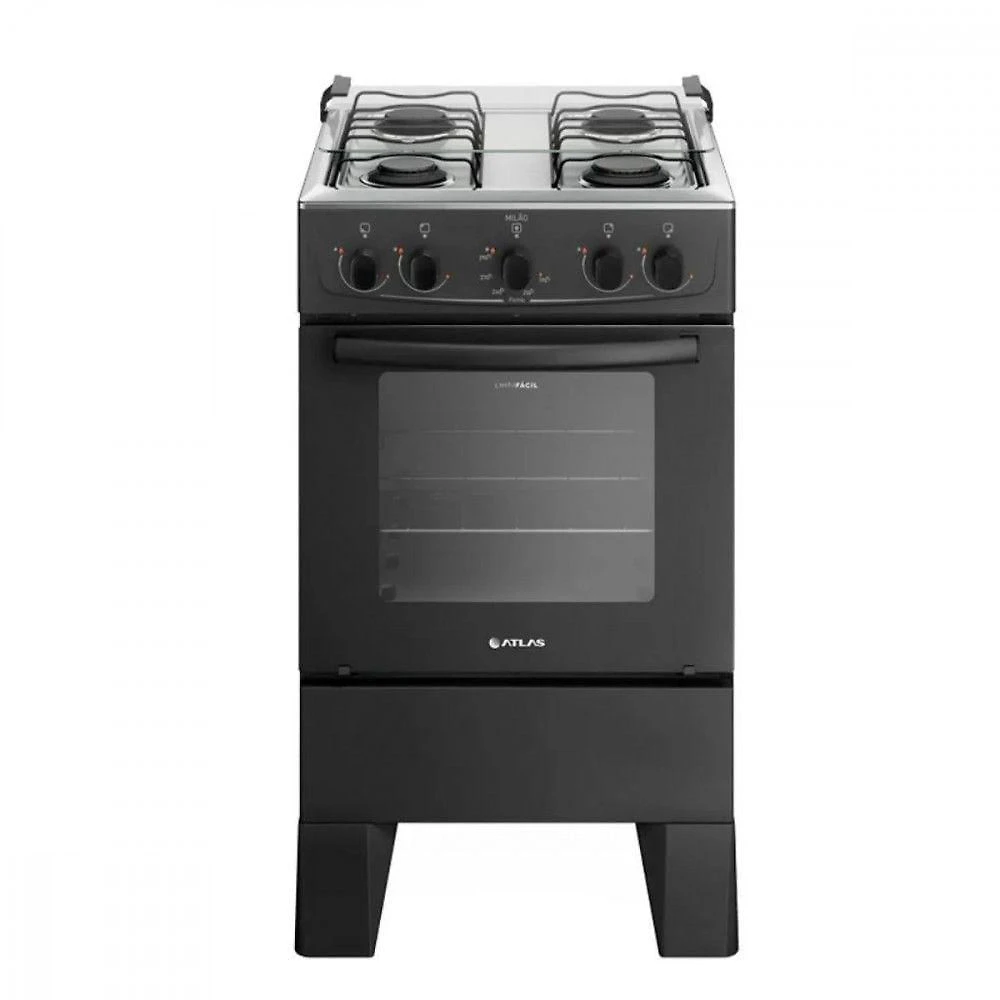 Fogão de Piso 4 Bocas a Gás Atlas Milão Mesa Inox Acendimento Manual Preto