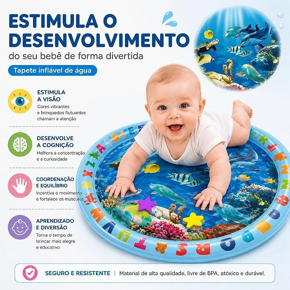 Tapete Sensorial Ocean World de Água Inflável Redondo 65CM para Bebê Azul Yeet