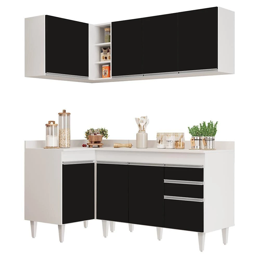 Miniatura Armário De Cozinha Modulado De Canto Direito 4 Peças Cp38 Balcão Com Tampo Branco/preto - Lumil