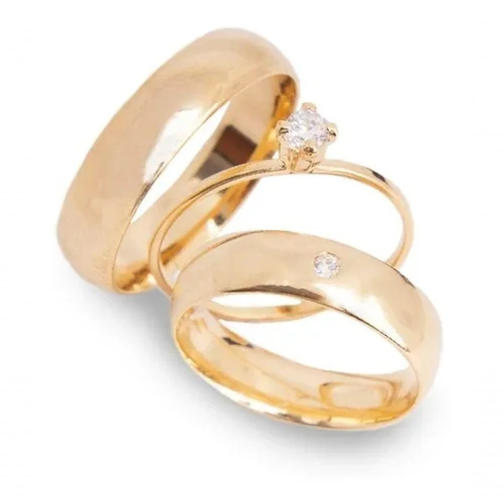 Par De Alianças 6mm Banhada A Ouro 18k Abaulada Com Pedra