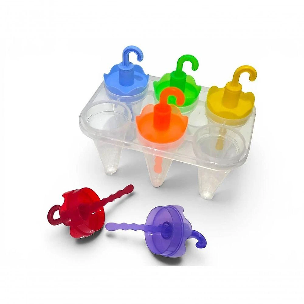 Kit 6 Forminhas de Picolé Guarda Chuva Plástico com Base Organizadora Multicolorido