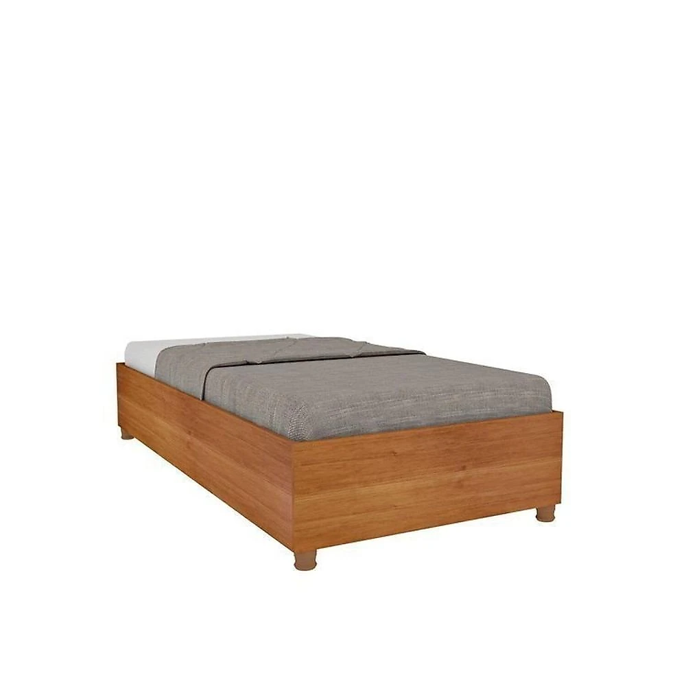 Conjunto Cama Solteiro Mônaco com 2 Mesas de Cabeceira 1 Gaveta Luna em Mdf Cinamomo/Cinamomo