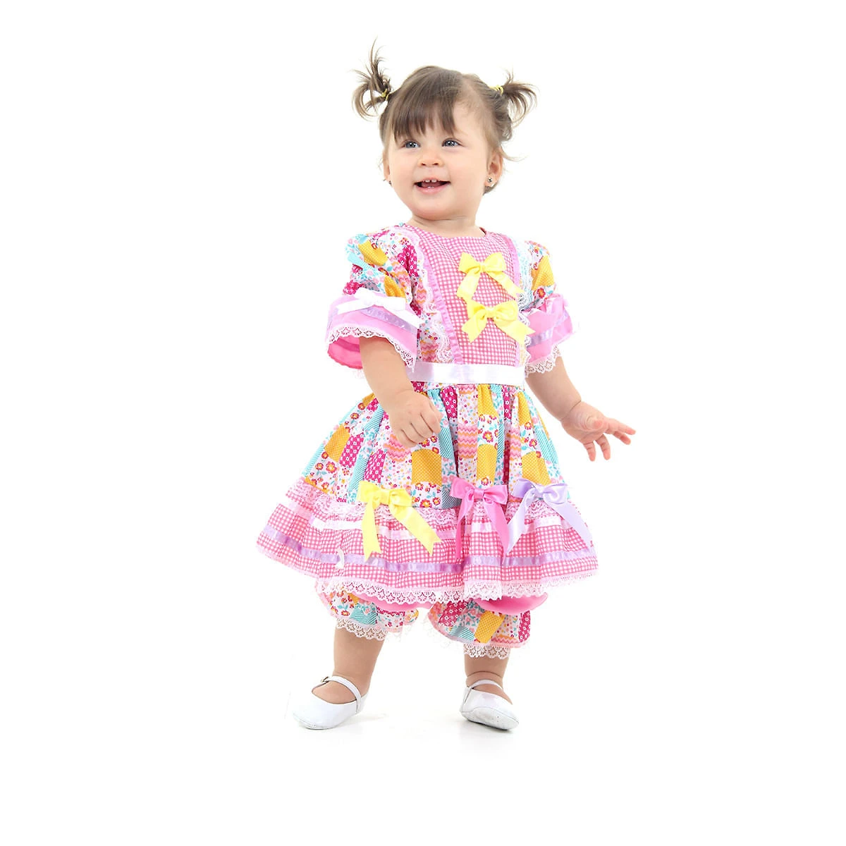 Fantasia Caipira com Culote Bebê - Rosa - Festa Junina