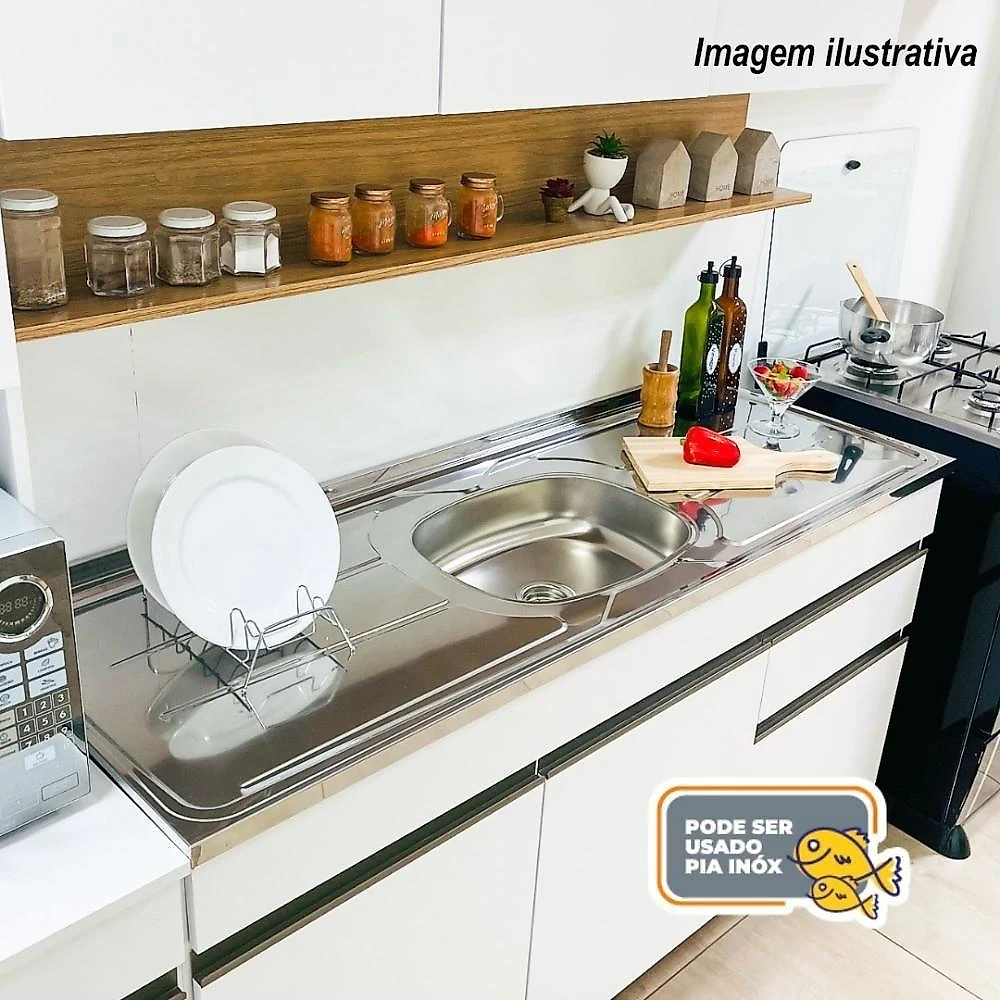 Armário de Cozinha Completa Madrid 9 Portas 1 Gaveta MDF 250cm Amadeirado