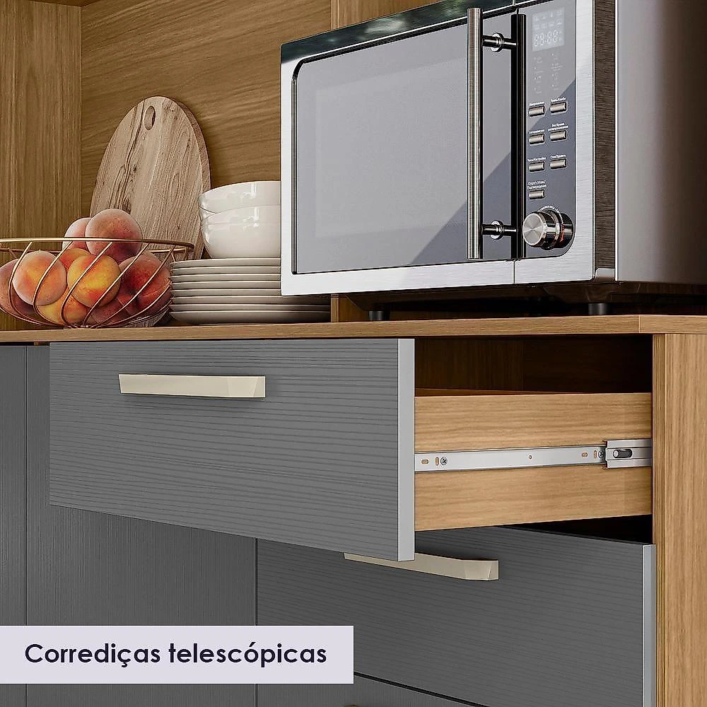 Cozinha Compacta 6p 2g 180 Cm Ferrara Freijo Gris Ktp