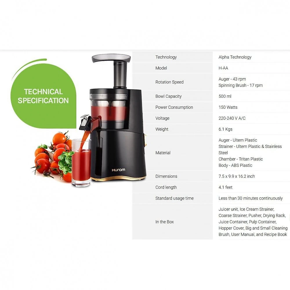 Hurom HAALBB17 Centrífuga de Frutas 500 mL 110V150W Rosa