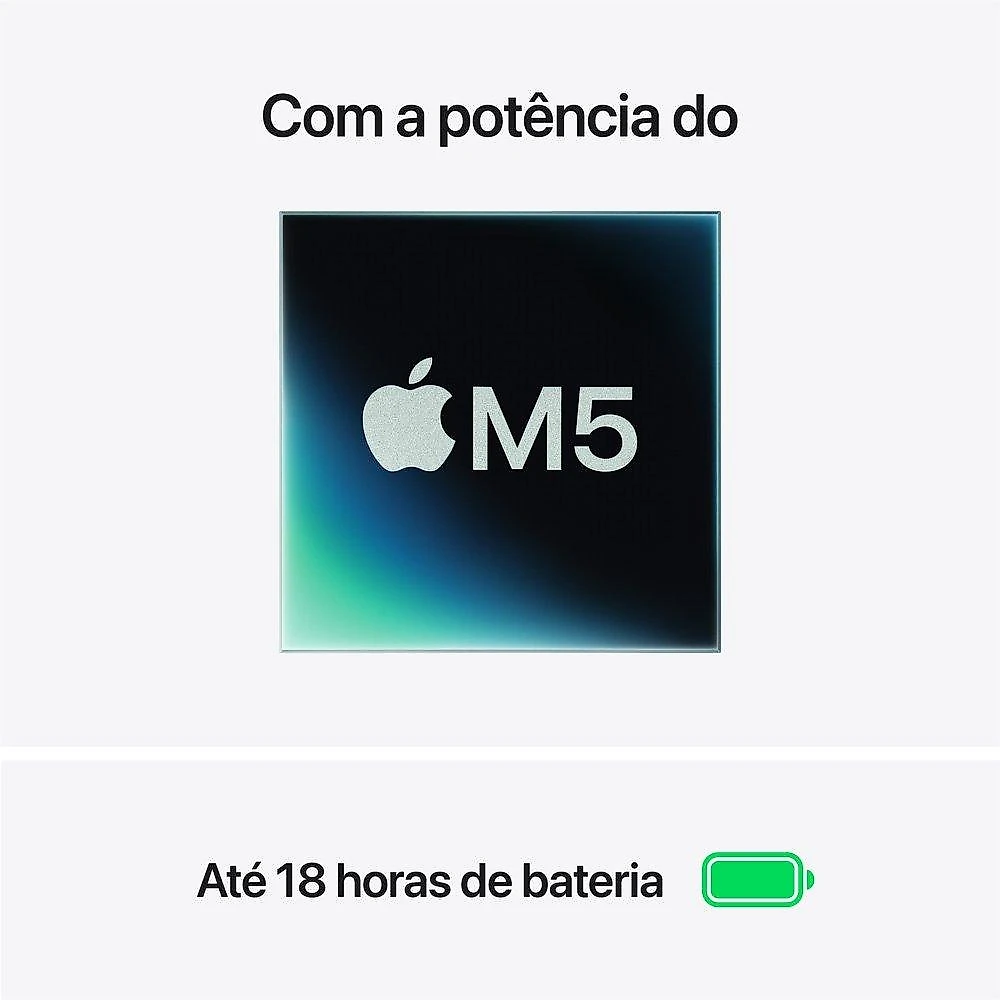 MacBook Air Apple 15" Chip M5, CPU de 10 Núcleos, GPU de 10 Núcleos, Neural Engine de 24 Núcleos, 1TB, Prateado - MDVC4BZ/A