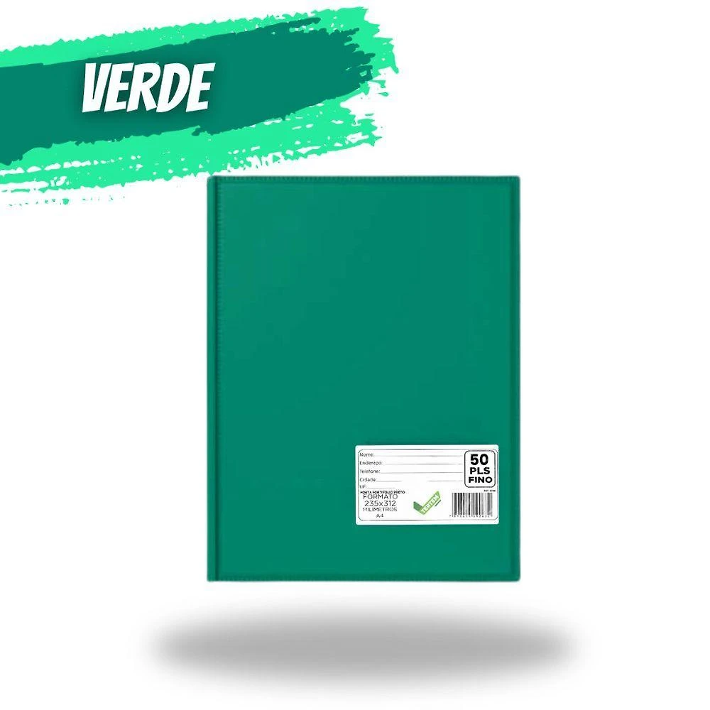 Pasta Catálogo Organizadora A4 OEM com Visor e 50 Plásticos Internos em Polipropileno Verde