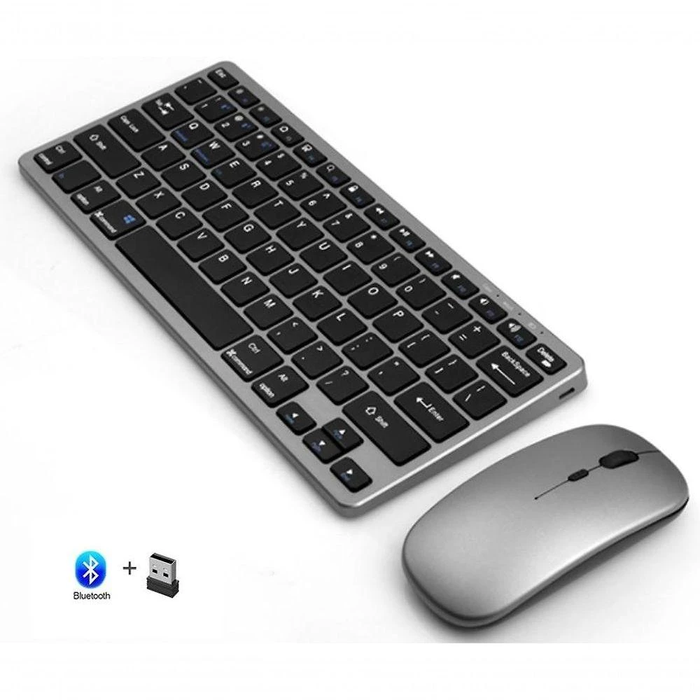 Kit Teclado E Mouse Sem Fio Bluetooth + 2.4ghz Bateria Recarregavel