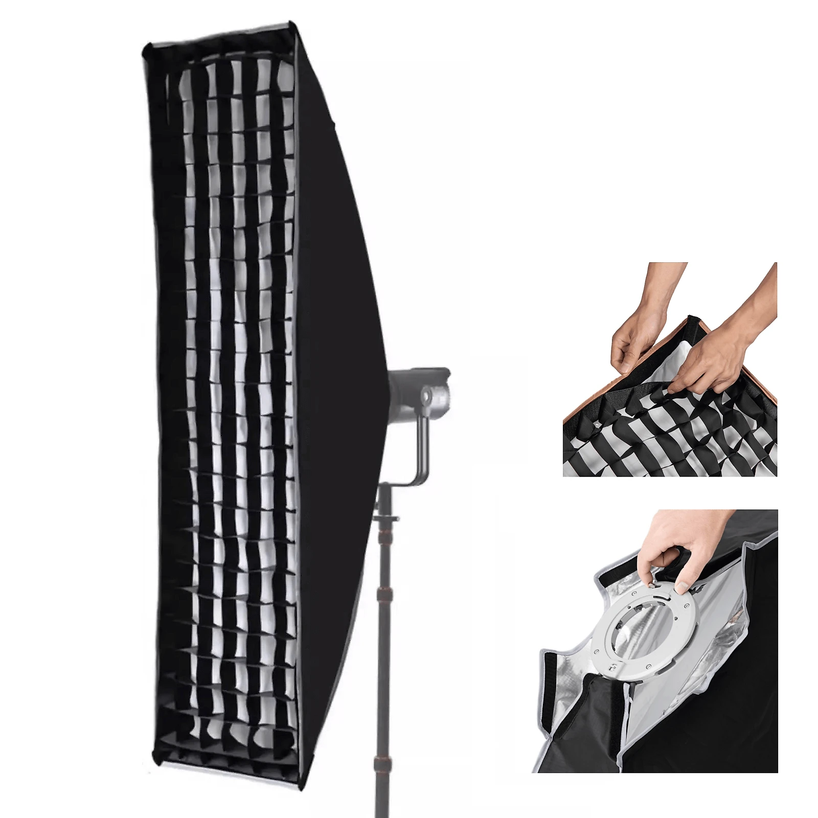 Softbox Strip Retangular RZD-30x120cm Bowens com Grade Montagem Rápida