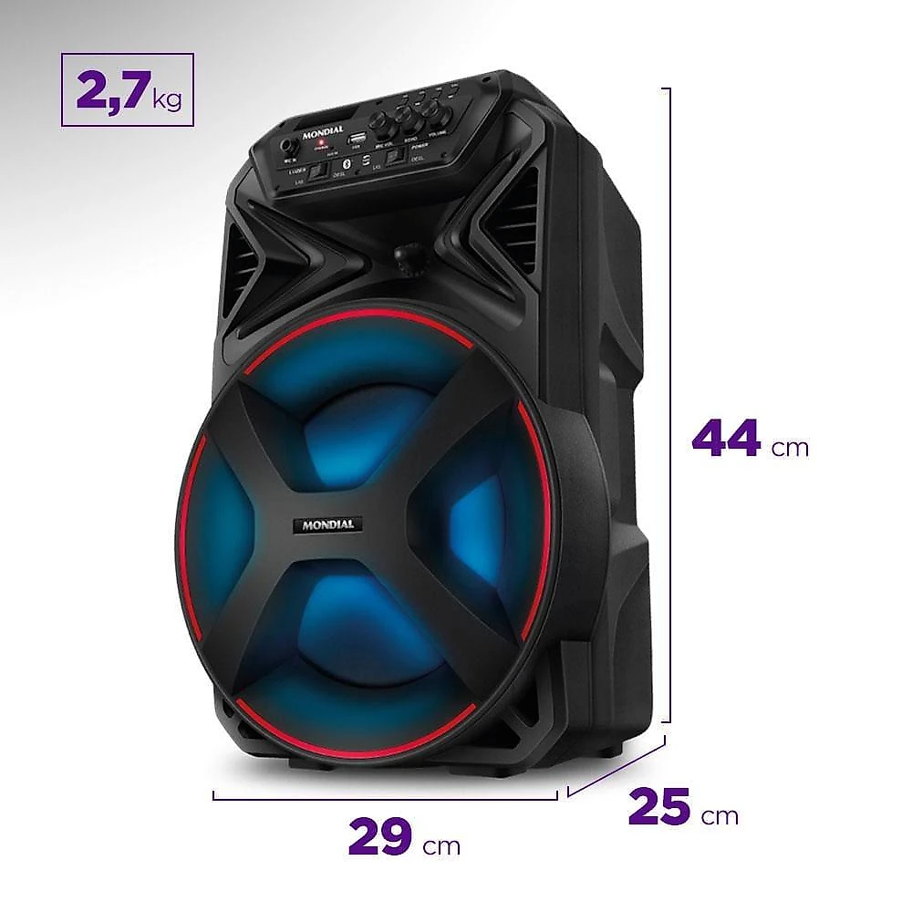 Caixa amplificada mondial connect party plus cm-250 com bluetooth, usb e rádio fm - 250w