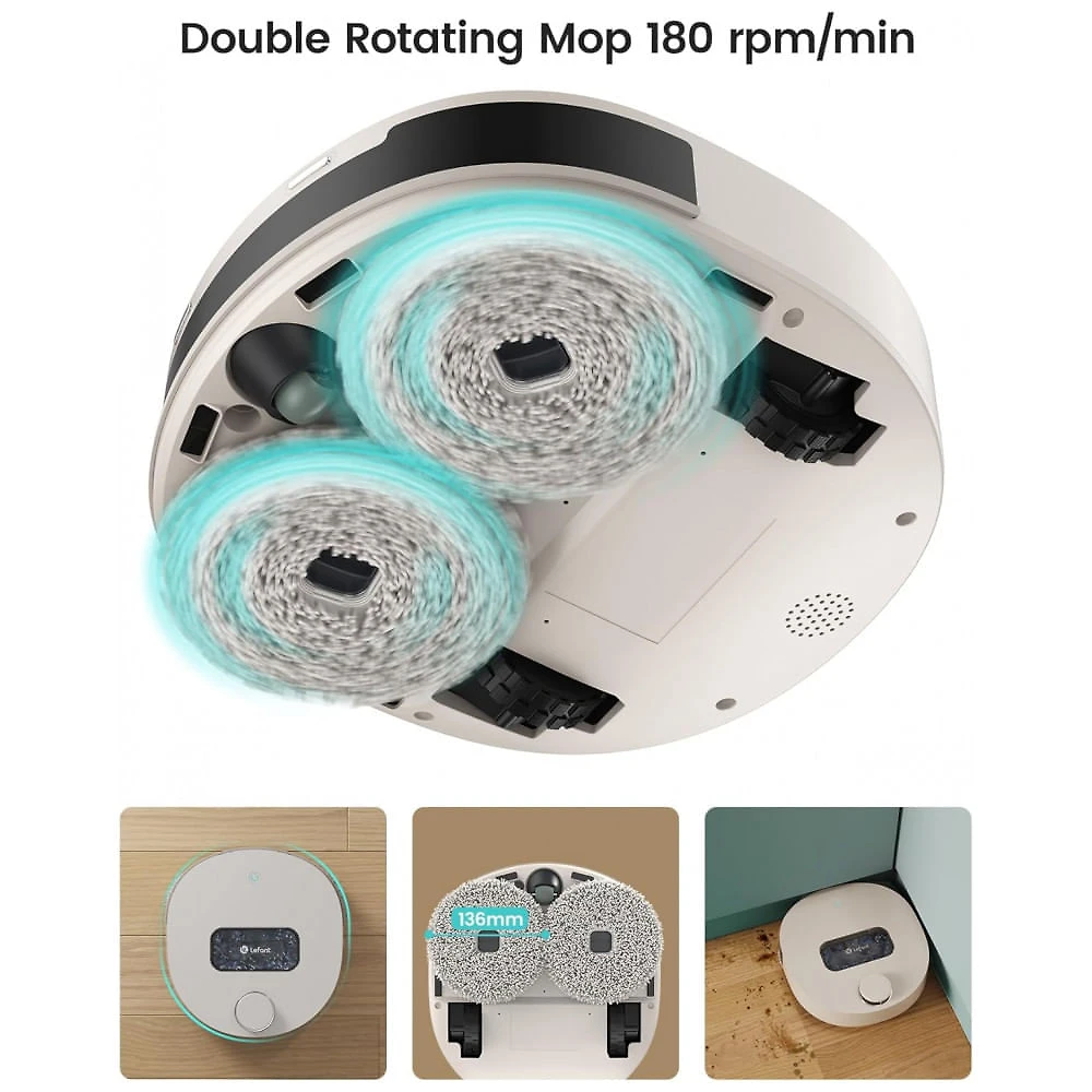 Miniatura Robô Aspirador Lefant T1 Champagne Mapeamento LiDAR 5L Auto Lavagem Esfregão Água Quente