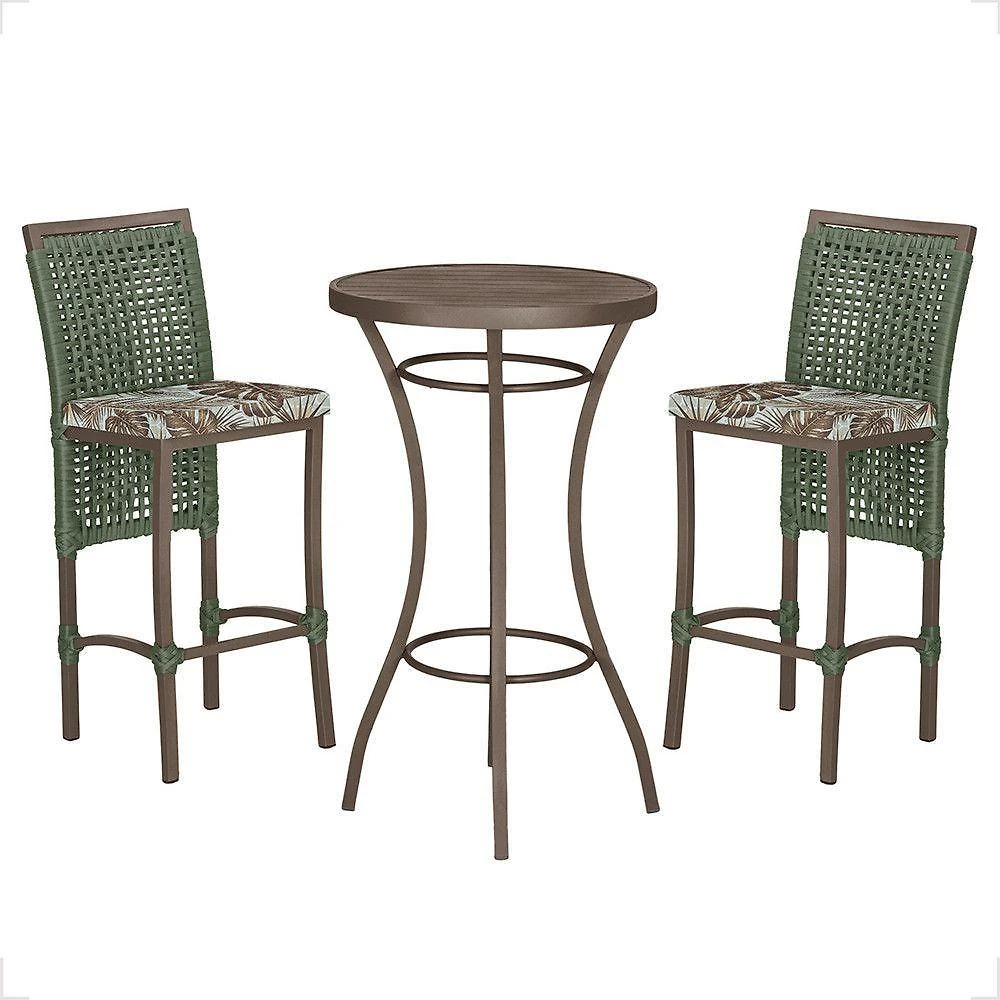 Mesa Bistrô E 2 Banquetas Roma Marrom Corda Estofado Trama Verde