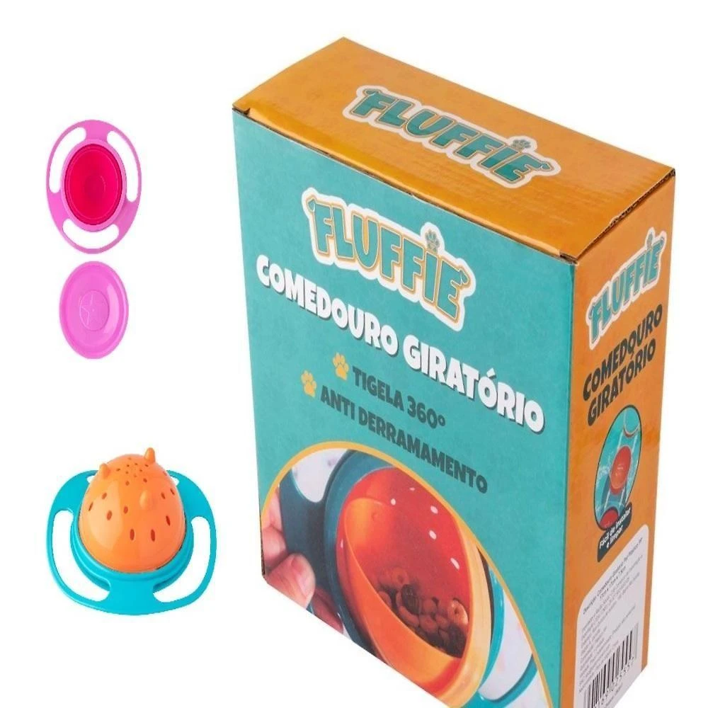 Comedouro Pet Yeet Giratório para Cachorro e Gato Plástico Rosa 17CM