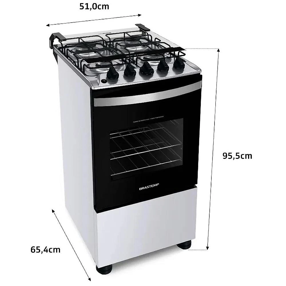 Fogão 4 Bocas Brastemp Clean com Prateleiras Ajustáveis BFO4NBB, Acendimento Automático, Branco - Bivolt Fogão 4 Bocas Brastemp Clean com Prateleiras Ajustáveis BFO4NBB, Acendimento Automático, Branco