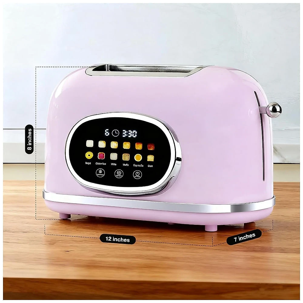 Torradeira 2 Fatias Roter Mond Rosa Lilás Display Touch 6 Tipos de Pão 9 Níveis Funções Bagel, Reaquecer e Descongelar 1400W 110V