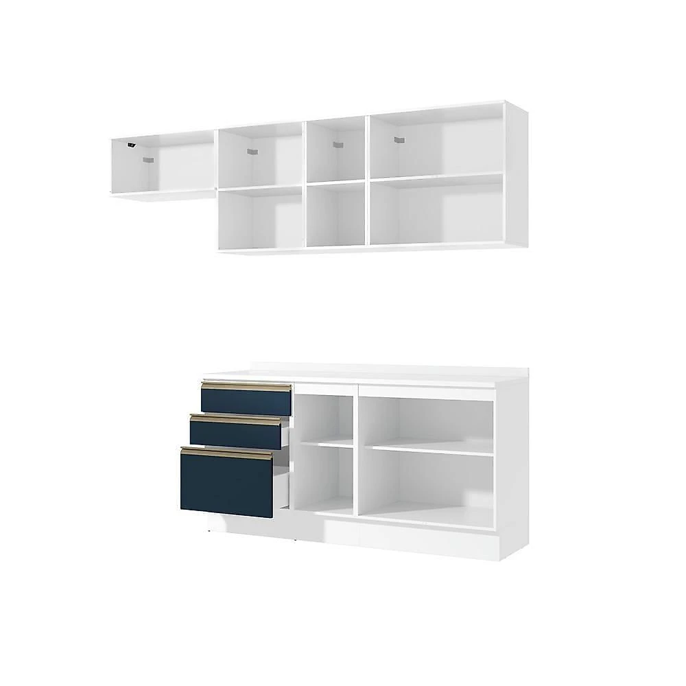 Armário De Cozinha Completa 100% Mdf 260cm Branco/azul Profundo Celeste Kappesberg