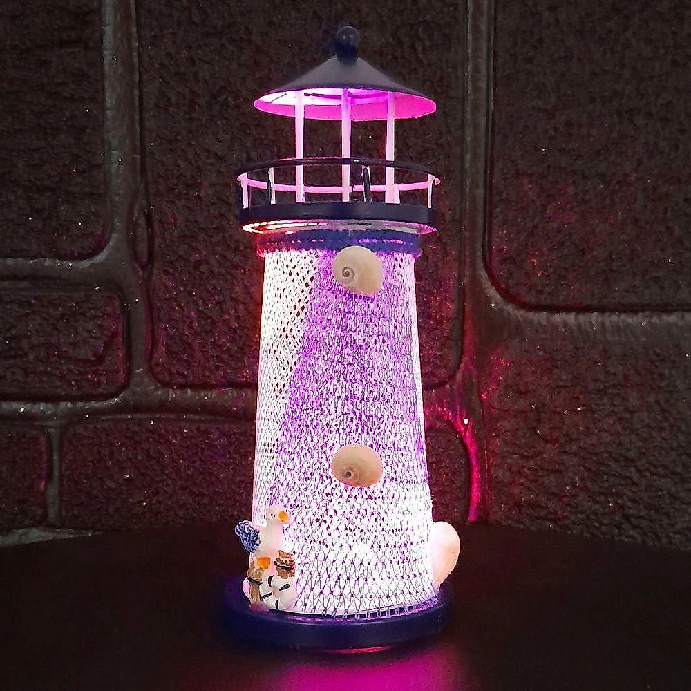 Enfeite Náutico Farol Artesanal em Metal com Leds Embutidos 18CM Azul Outras Marcas