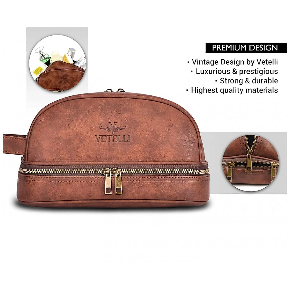 Necessaire Masculina de Couro, VETELLI, Marrom