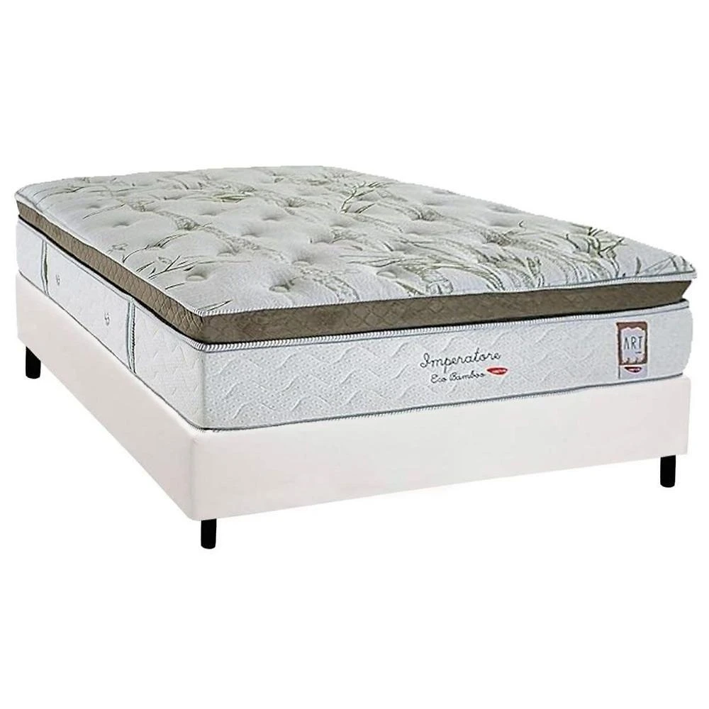 Cama Box Casal: Colchão Molas Masterpocket Ensacadas Herval Imperatore Eco Bamboo + Base Crc Corano White (138x188)