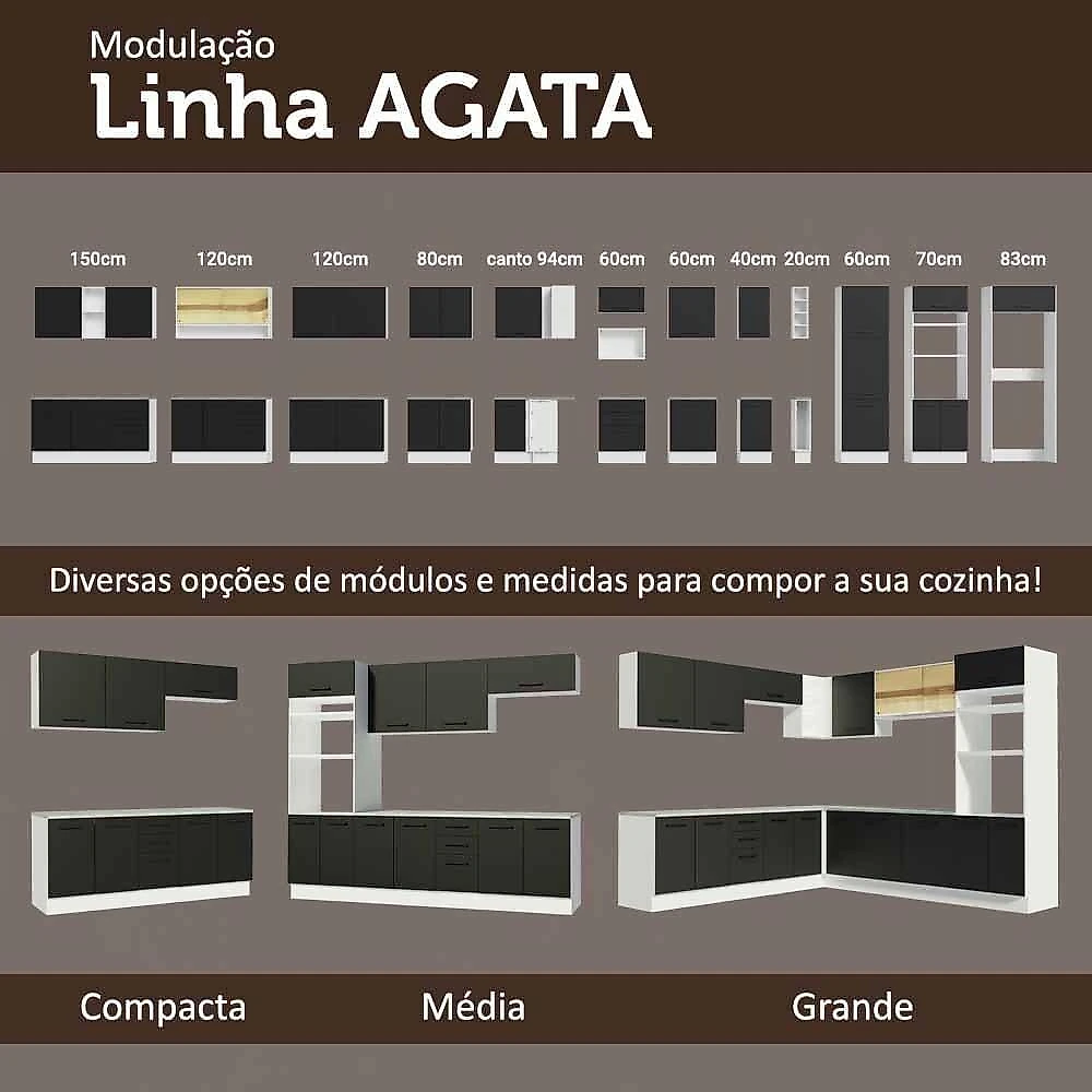 Armário Aéreo Multiuso 120cm 2 Portas Branco/preto Agata Madesa Branco/preto