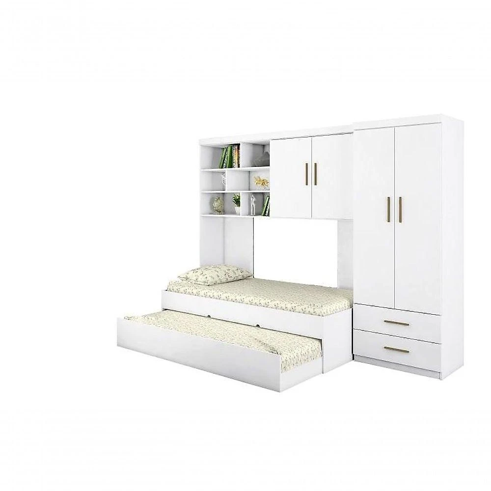 Jogo de Quarto Infantil Chiara 2 Portas MDP Branco Phoenix Baby Guarda Roupa Cama Auxiliar