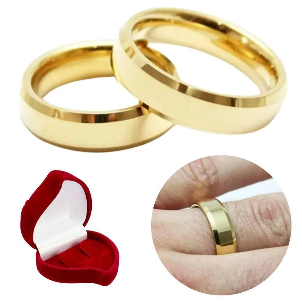 Par Aliança Ouro 18k Banhada Chanfrada 6mm Aço Inoxidável Tamanho:21-22