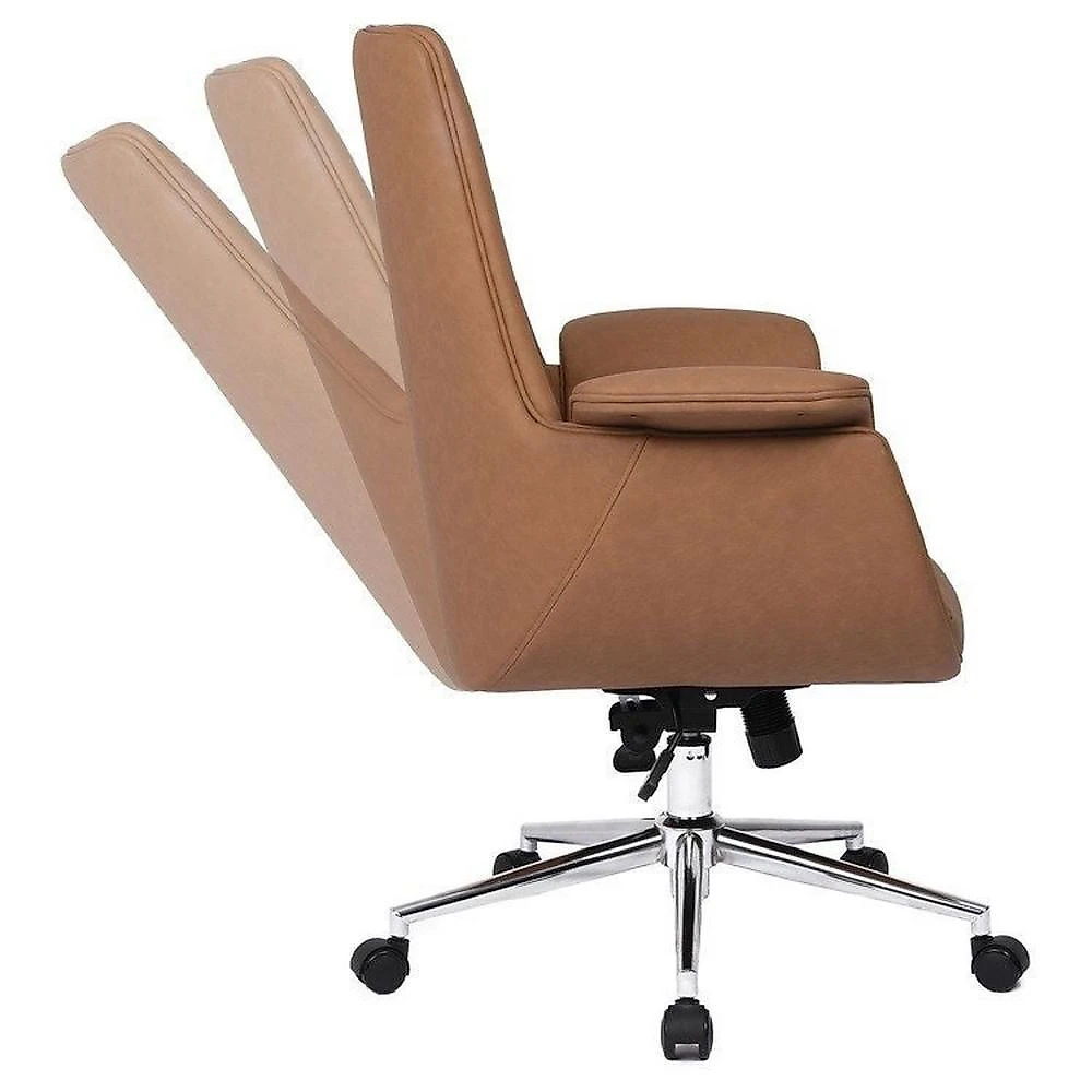 Kit com 10 Cadeiras Office Diretor com Revestimento em Couro e Base em Aço Cromado Valencia Caramelo Caramelo