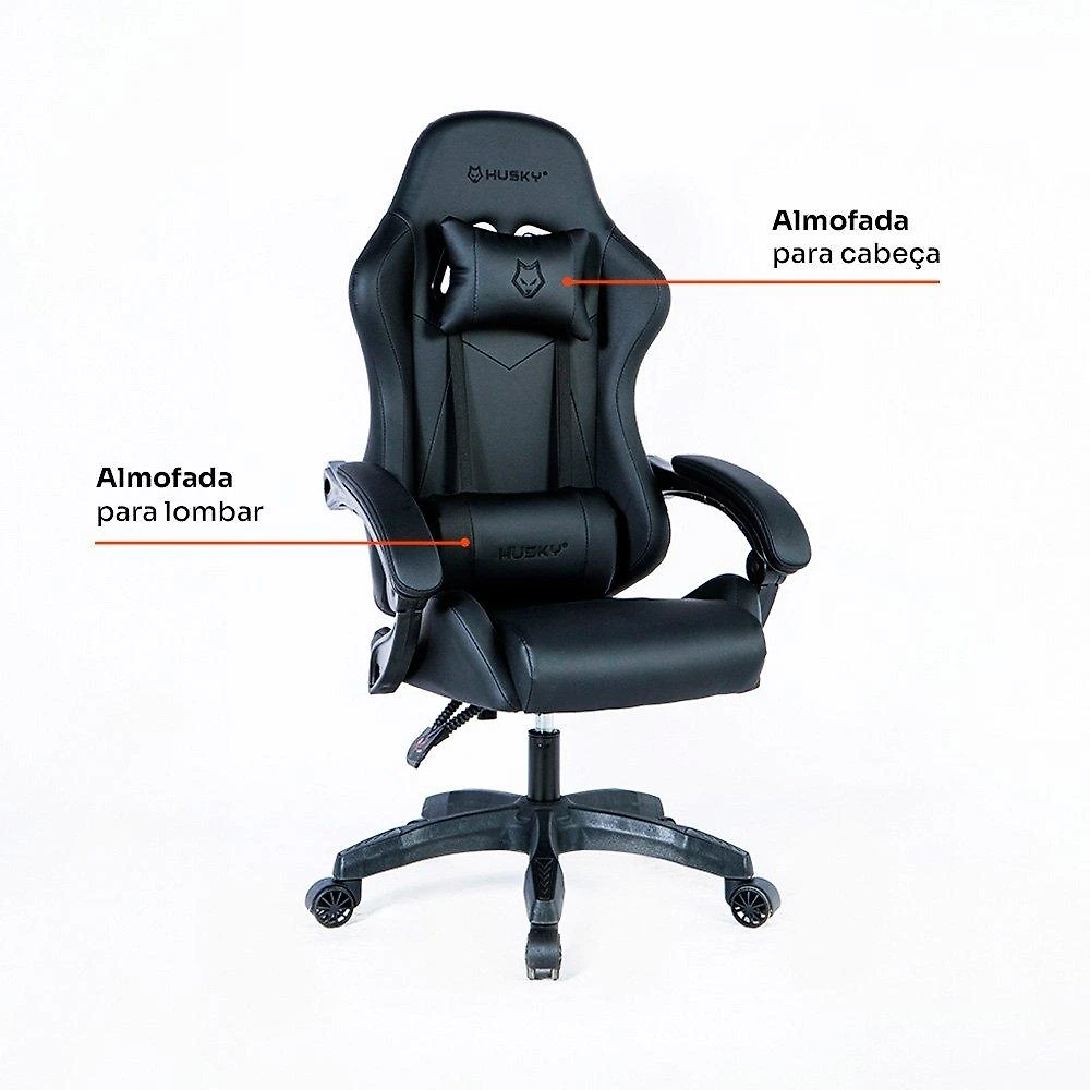 Miniatura Cadeira Gamer Husky Storm 100, Até 120kg, Almofadas, Reclinável 135º, PU, Preta - HCG100PT