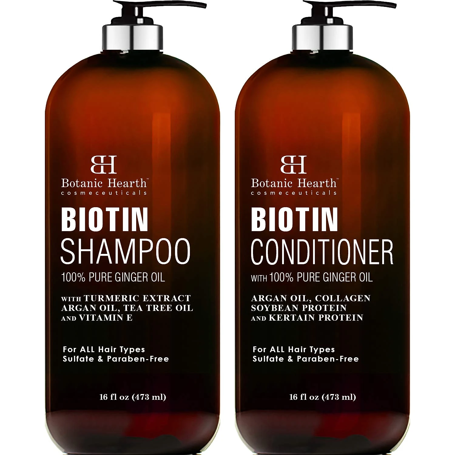 Shampoo e Condicionador de Biotina Óleo de Gengibre e Queratina para Queda 473ml