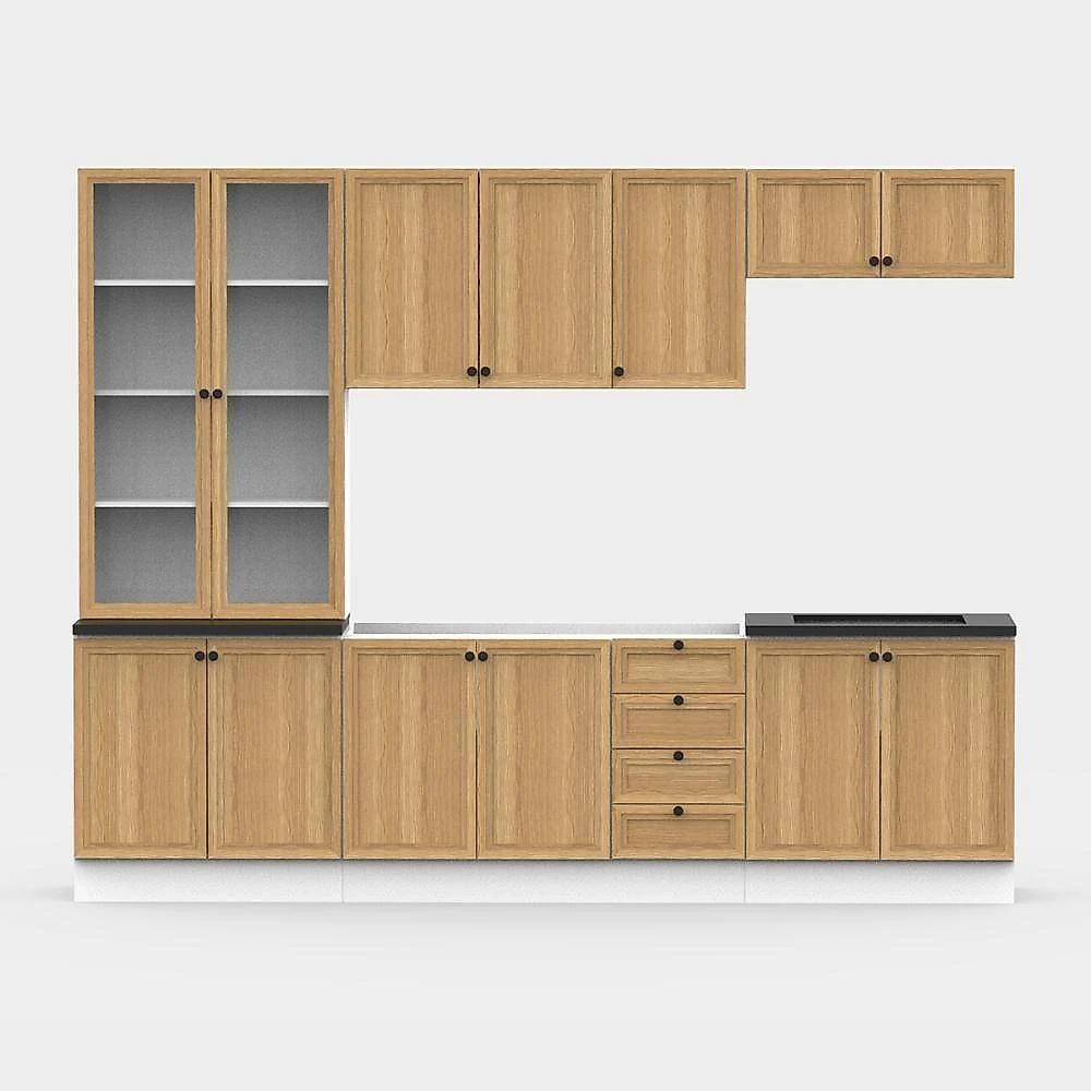 Armário de Cozinha Berlim B3 9 Portas 4 Gavetas MDF 280CM Amadeirado Ditália Móveis
