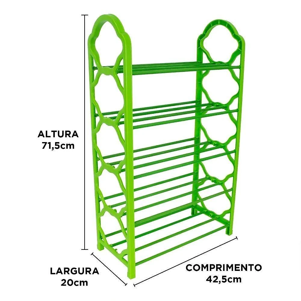 Sapateira de PVC e Metal 5 Prateleiras para 10 Pares Desmontável Verde Yeet