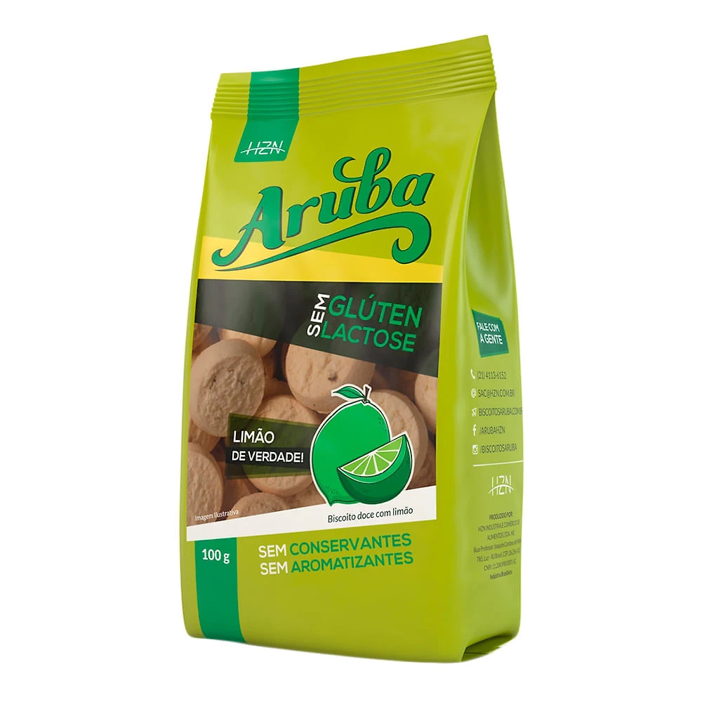 Biscoito Aruba Limão Sem Glúten e Sem Lactose com 100g