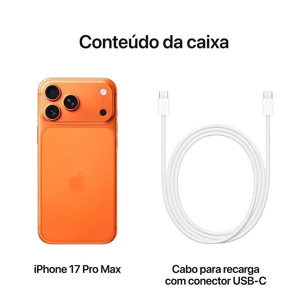 iPhone 17 Pro Max Apple 256GB, Câmera Tripla Fusion de 48MP, Tela 6.9" Super Retina XDR, Laranja-cósmico