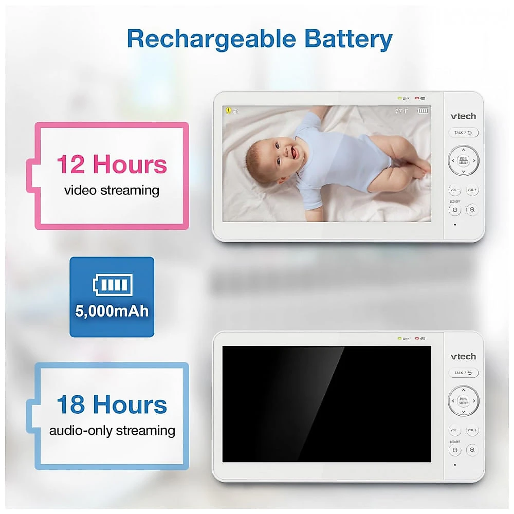 Babá Eletrônica em Vídeo VTech com Tela LCD Colorida de 17 cm, Portátil, Bateria de Longa Duração, Qualidade de Áudio e Vídeo Nítida