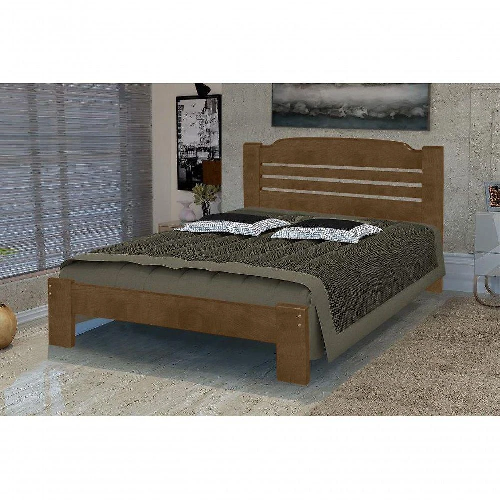 Cama Queen Size Valência De Madeira Angelim Imbuia