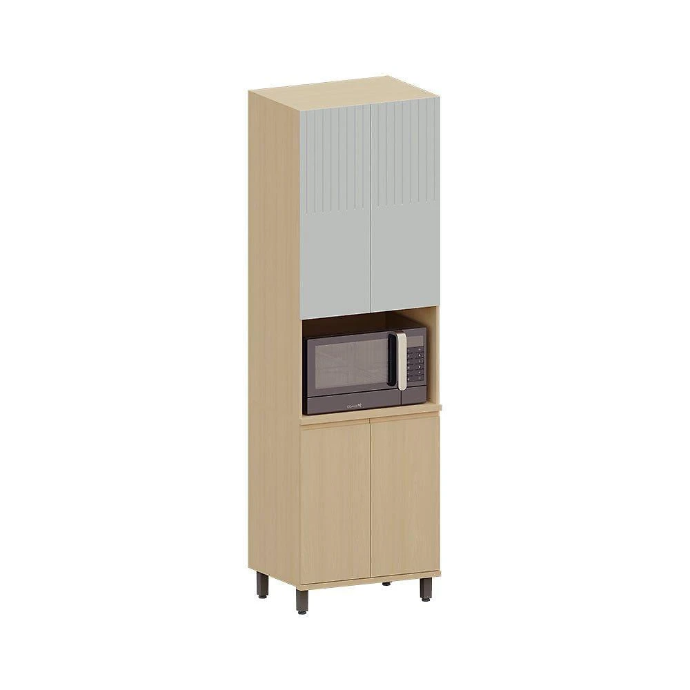 Paneleiro 100% Mdf 4 Portas 70cm Aura Luciane Móveis Carvalho-carvalho-cinza Cristal