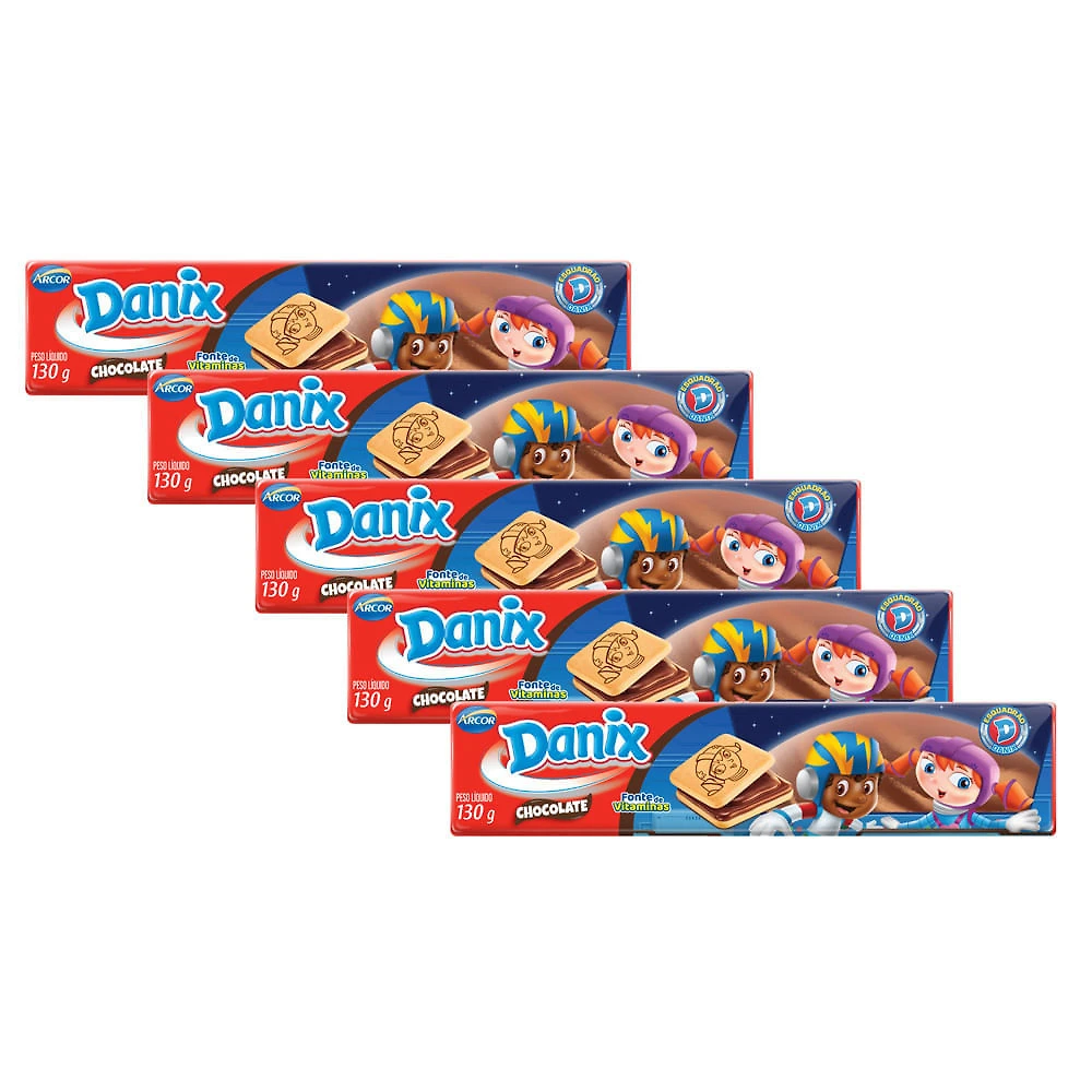 Kit 5 Biscoito Recheado Danix Sabor Chocolate 130g