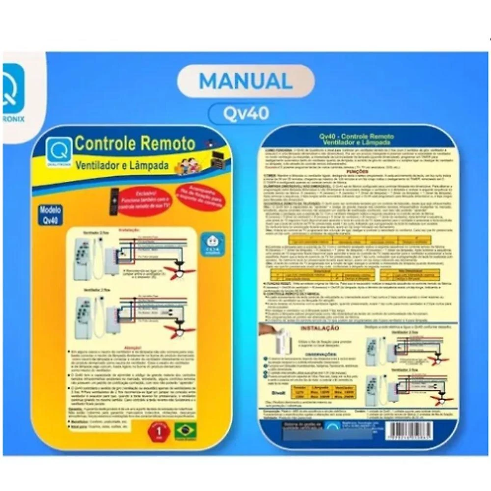 Controle Remoto Qualitronix QV40 para Ventilador e Lâmpada 3 Níveis Bivolt Branco