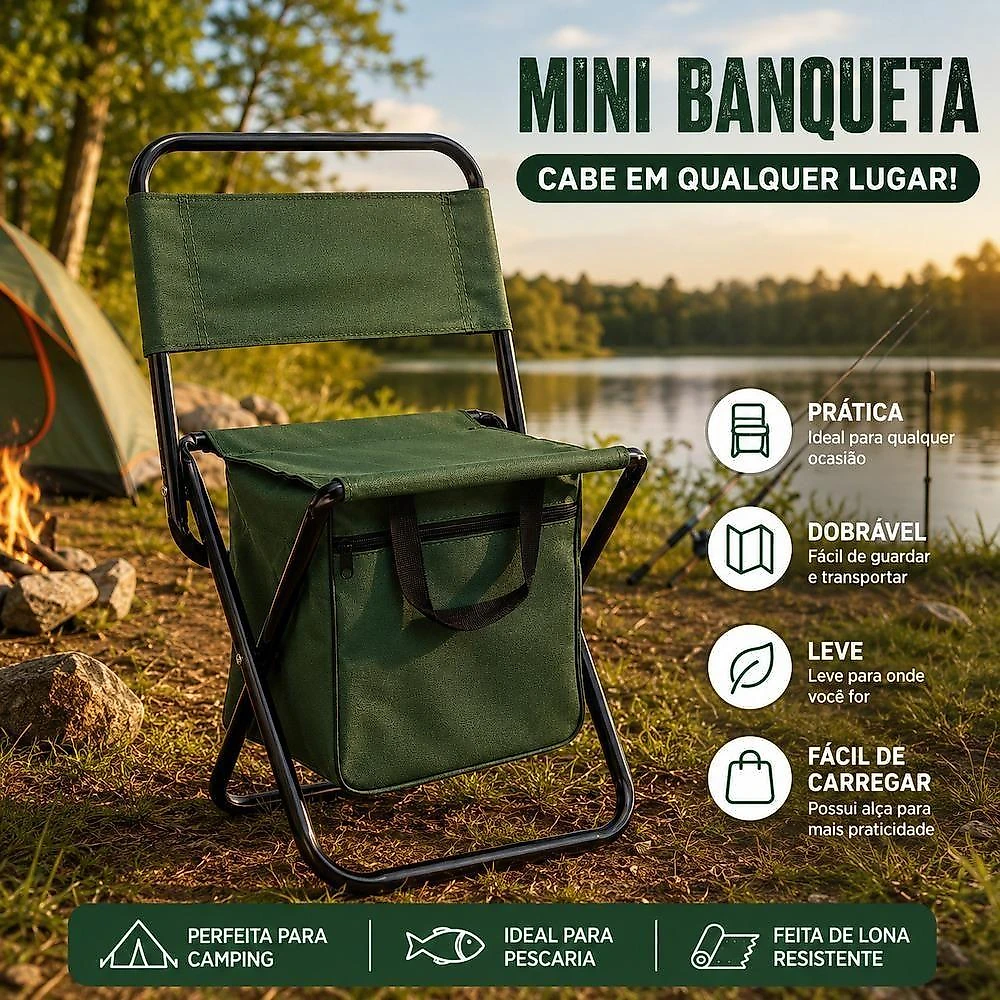 Cadeira Dobrável Banqueta com Encosto para Camping Pesca Praia Yeet