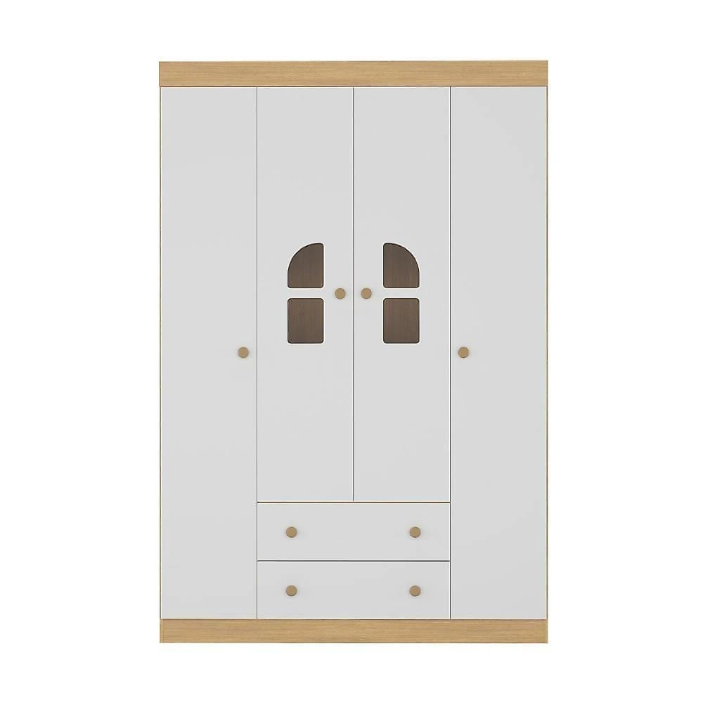 Guarda-roupa Infantil 122cm Com Vidro 4 Portas E 2 Gavetas Amora Multimóveis MP4509 Madeirado/branco