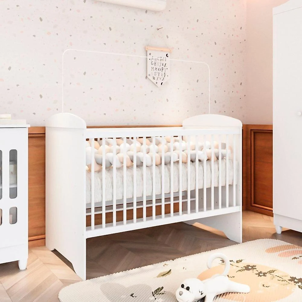 Quarto de Bebe Completo Berço 3 em 1 Eloá e Roupeiro Ariel Branco