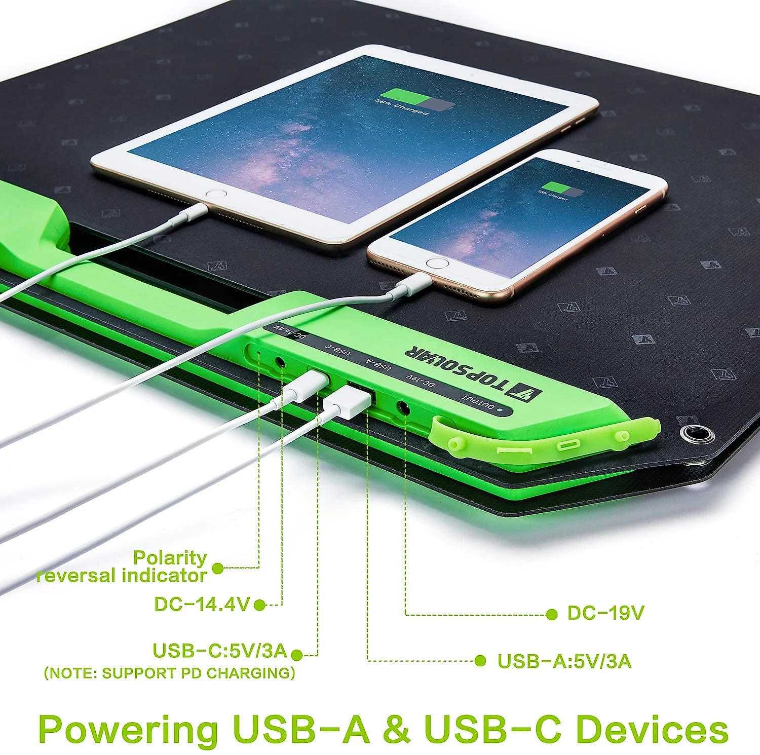 Topsolar Painel Solar Carregador de Bateria para Geradores, USB, 120W, 12V, 1 painel.