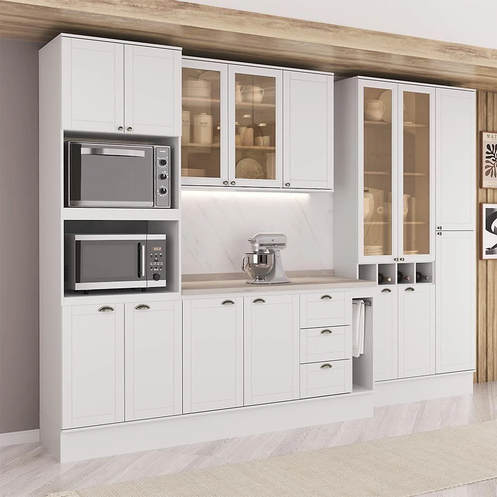 Cozinha Milla Nora 15 Portas 3 Gavetas MDF 320CM Branca Móveis Carraro